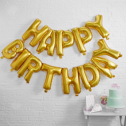 Bokstavsballonger - Happy Birthday, Guld