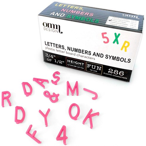 Bokstäver till bokstavstavla, Endast bokstäver, rosa - 1,9 cm