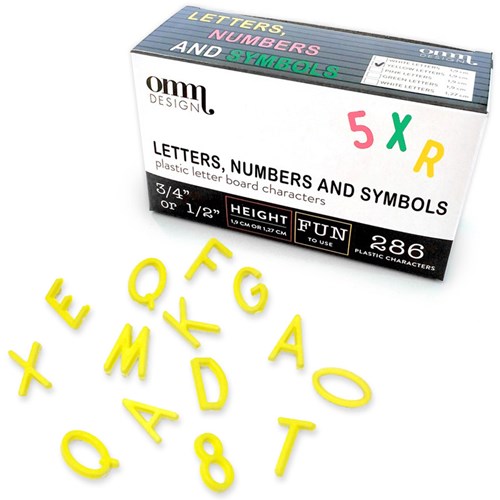 Bokstäver till bokstavstavla, Endast bokstäver, gula - 1,9 cm