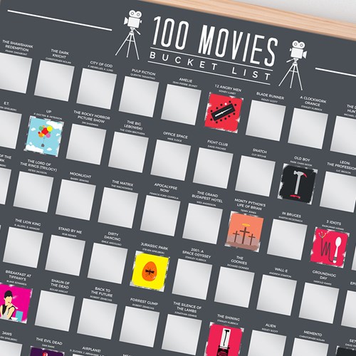 Skrapaffisch - 100 Movies, Scratch Off Bucket List, Svart