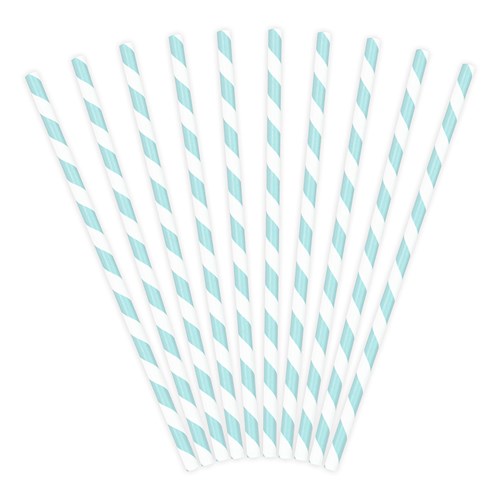 Papperssugrör - Randig pastell (10-pack), Ljusblå