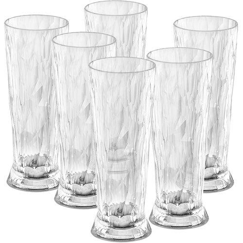 Stort okrossbart ölglas i plast, 50 cl - Koziol, 6-pack