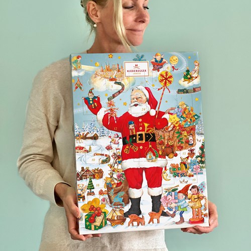 Niederegger kalender - marsipan och nougat, tomte  Bluebox.se